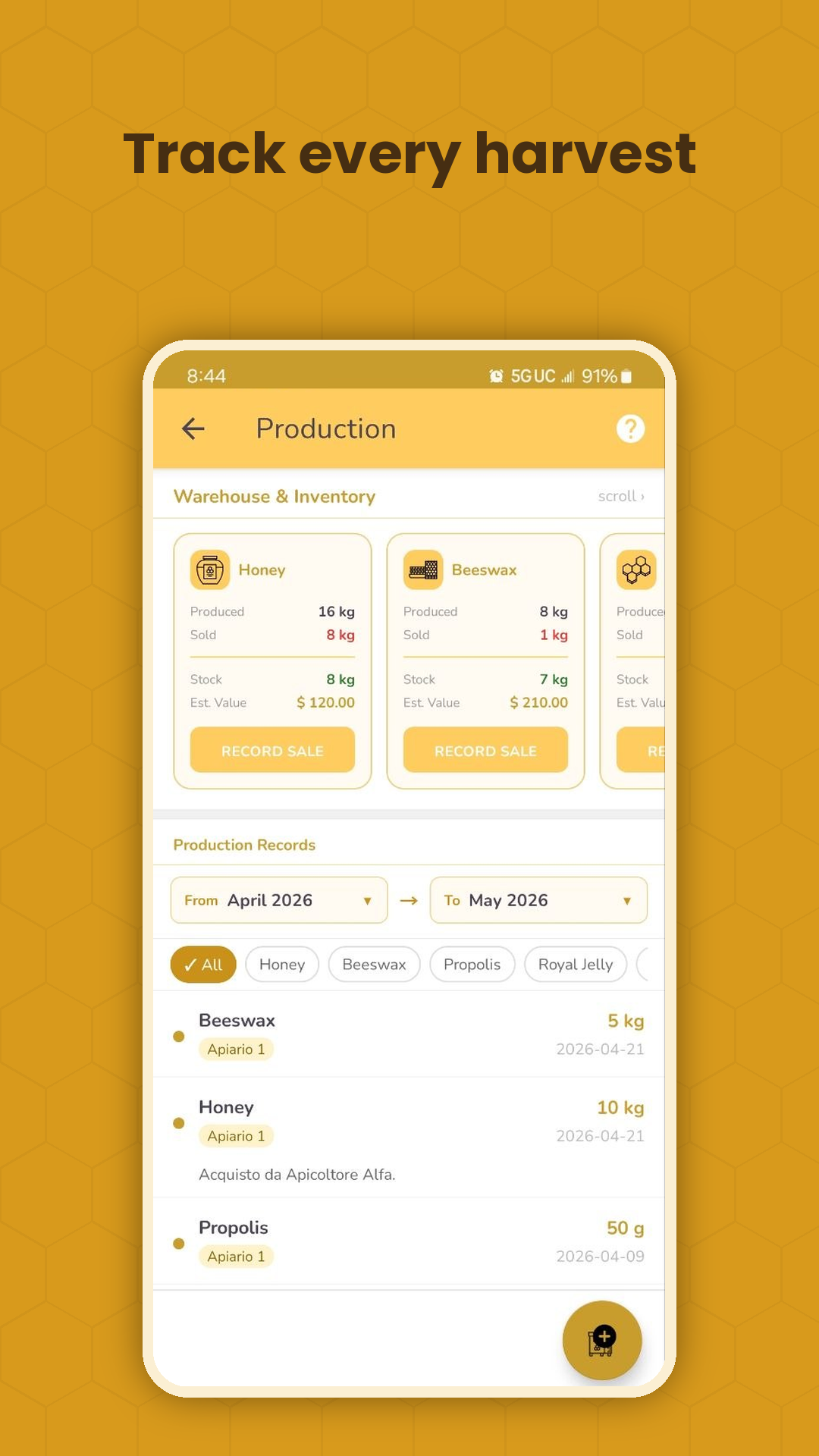 Bee Manager — production and harvest tracking